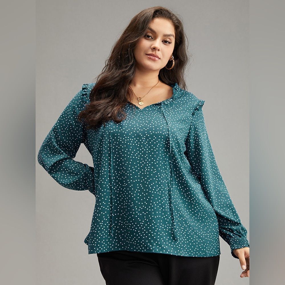 Bloomchic Polka Dot Long Sleeve Blouse Green